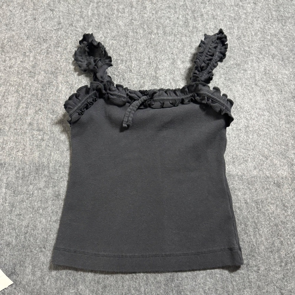 Maeve Anthropologie Black Ribbed Ruffle Trim Tank Top XS
